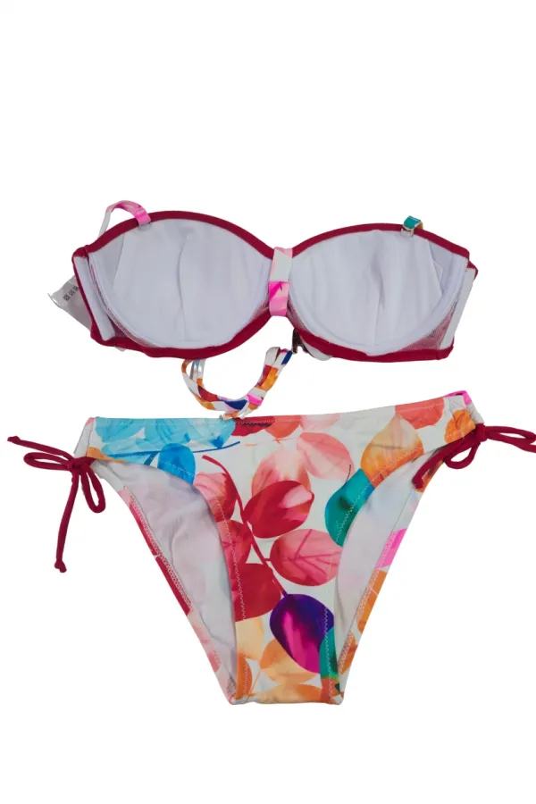 Ensemble bikini doublé orné de pierres rouges pour femme HZL25S-LC207