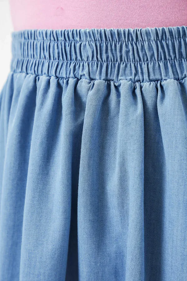 Women's Light Blue Elastic Waist Long Denim Skirt HZL26W-BD180621