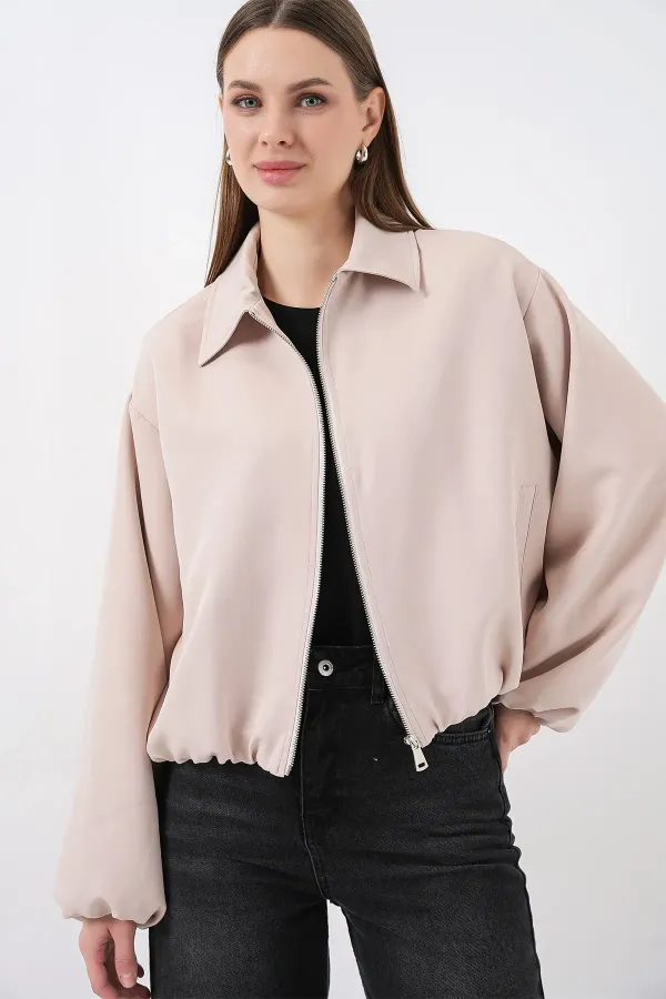 Veste zippée oversize pour femme 0735 - Crème