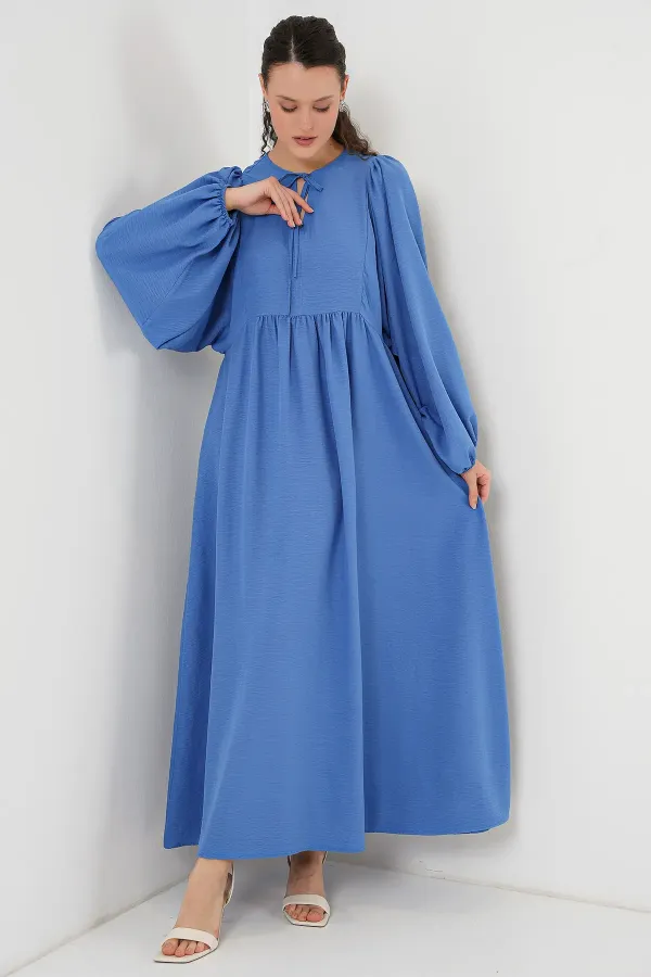 Kadın Balon Kol Uzun Tesettür Elbise 2464 - İndigo