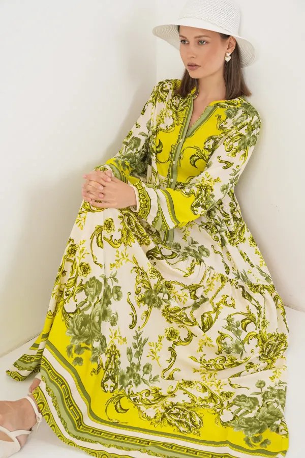 Robe longue hijab à motifs pour femme 2585 - Vert foncé