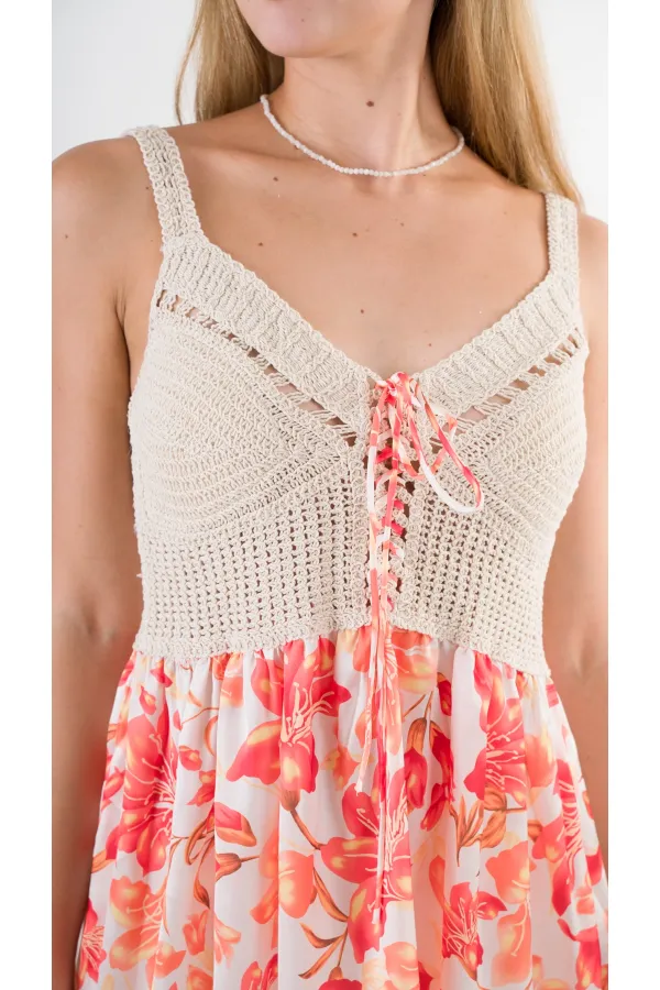 Women's Orange Front Rope Tie Openwork Satin Surface Mini Dress HZL24S-YY250