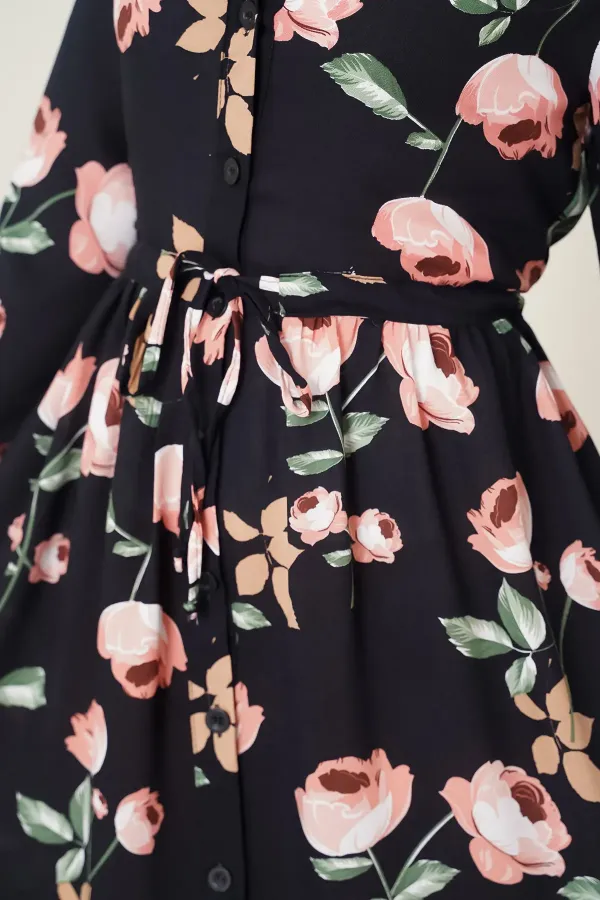 Robe hijab à col mandarin 2144 - Noir intense