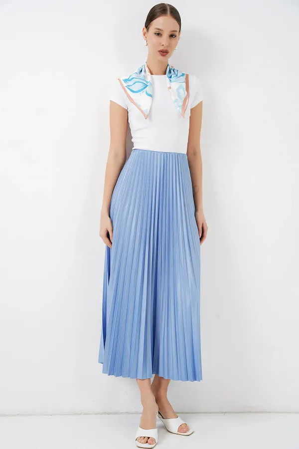 Jupe plissée aspect cuir 8009 - Bleue