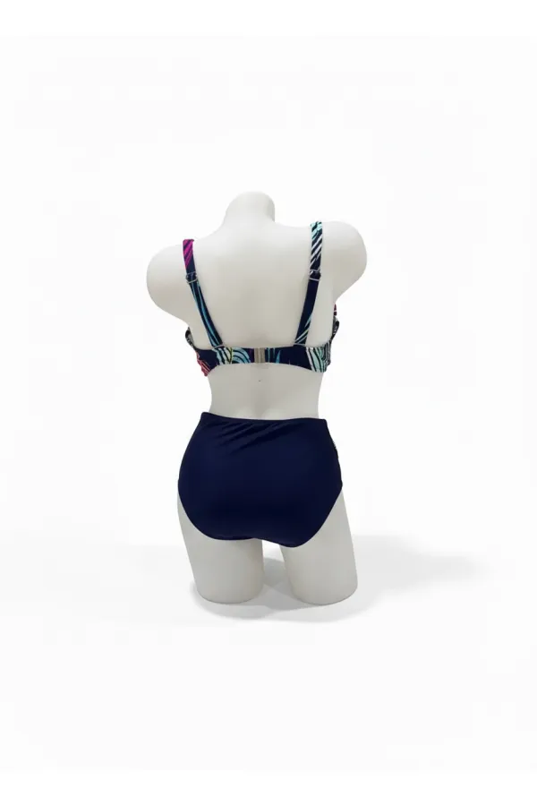 Ensemble bikini doublé grande taille bleu marine multicolore pour femme HZL25S-LC21202
