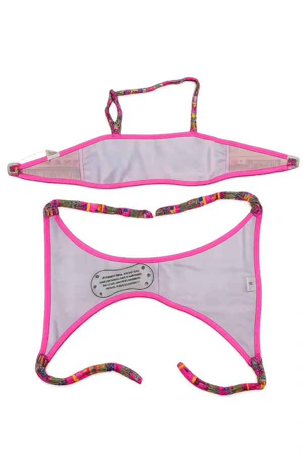 Girls' Salmon Neon Yellow Multicolored Lined Strapless Bikini Set for Ages 4-12 HZL24S-LC6355