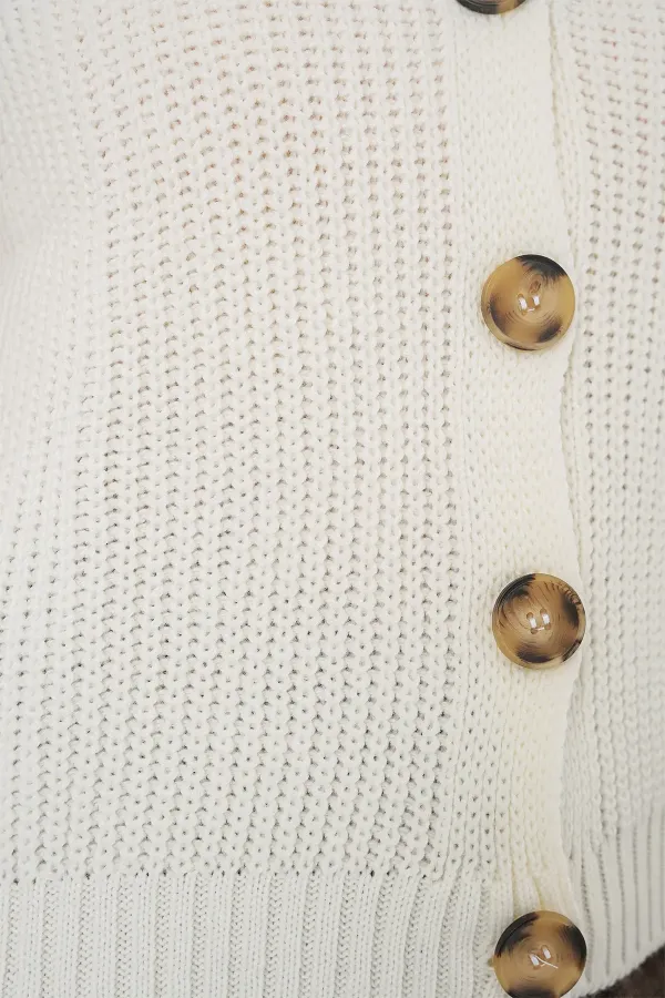 Gilet court boutonné en maille - Écru 15881