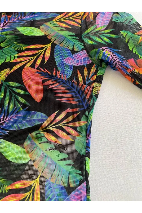 Maillot de bain femme en tulle noir multicolore HZL25S-LC67387