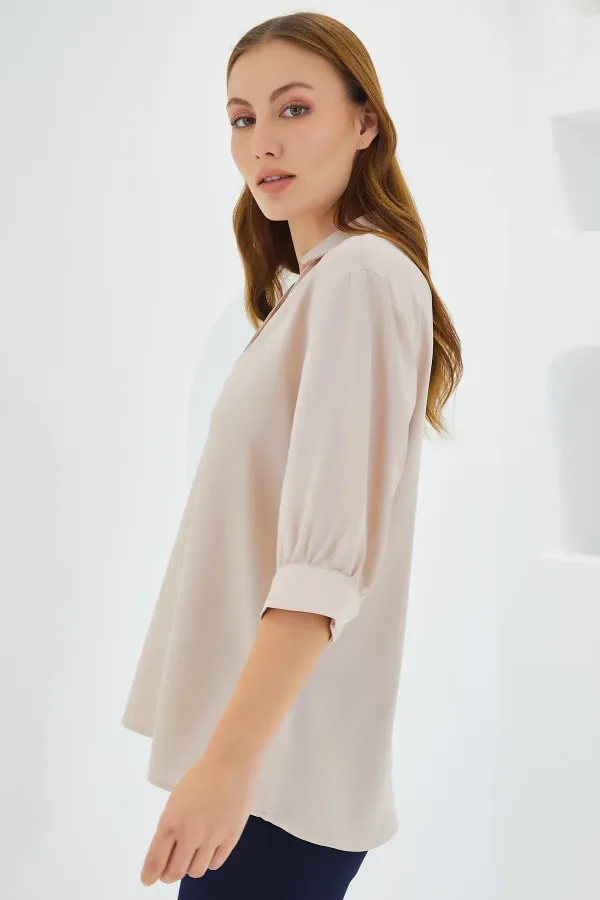 Women's Cream Shirt Collar Satin Blouse 0493