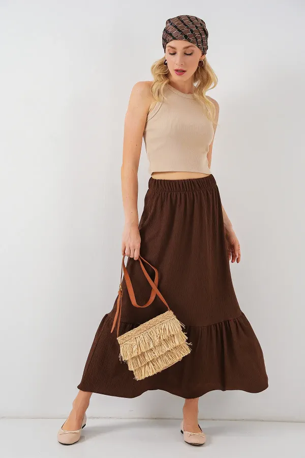 Jupe longue tricotée marron, modèle 1886