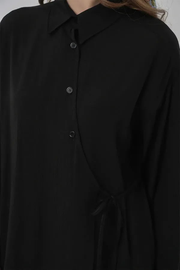 Ensemble deux pièces tunique et pantalon à lacets pour femme 6752 - Noir