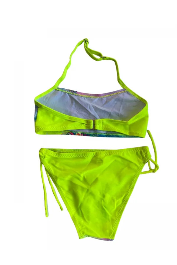 Kız Çocuk Neon Sarı Desenli  2-8 Yaş Straplez Bikini Takım HZL24S-LC3652
