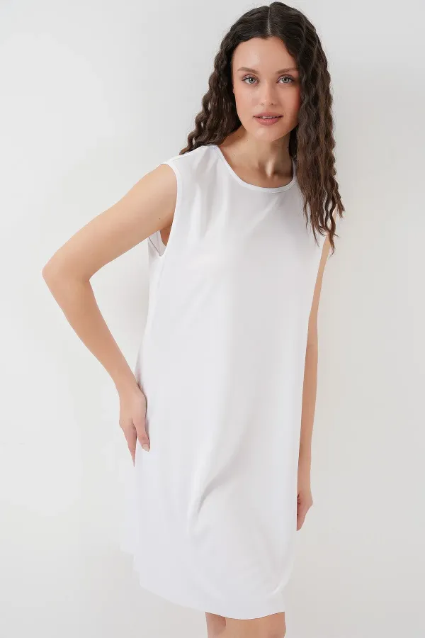 2535 Kolsuz Midi Elbise Astarı İçlik Jüpon - Beyaz