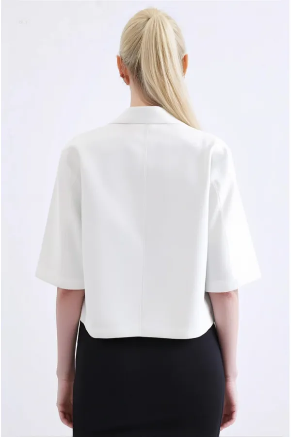 Veste Ayrobin blanche à manches courtes et col châle pour femme, boutonnée, en lin de saison, HZL24S-BD107061