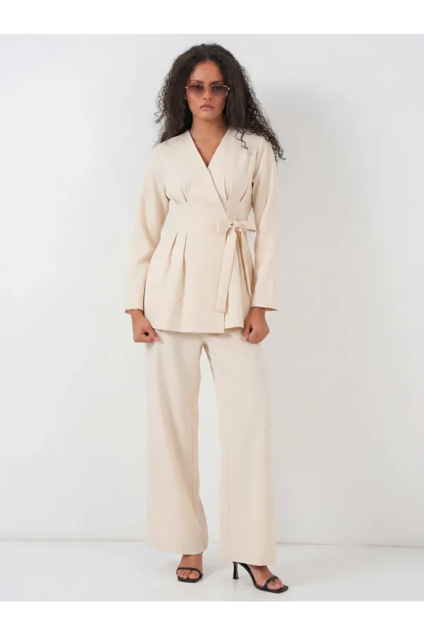 Women's Kimono Pants Fabric Set 30054 - Beige