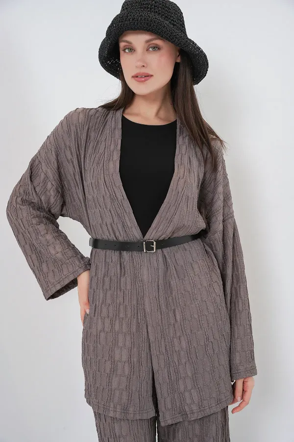 Women's Kimono Pants Two-Piece Set 30078 - Dark Gray