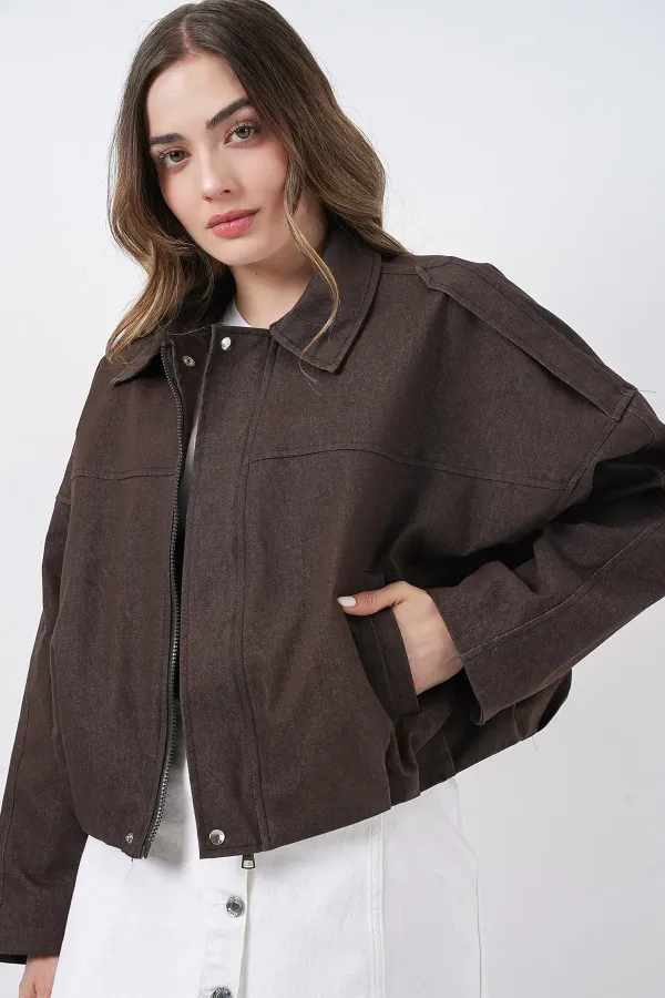 Blouson bomber en jean pour femme 0737 - Marron