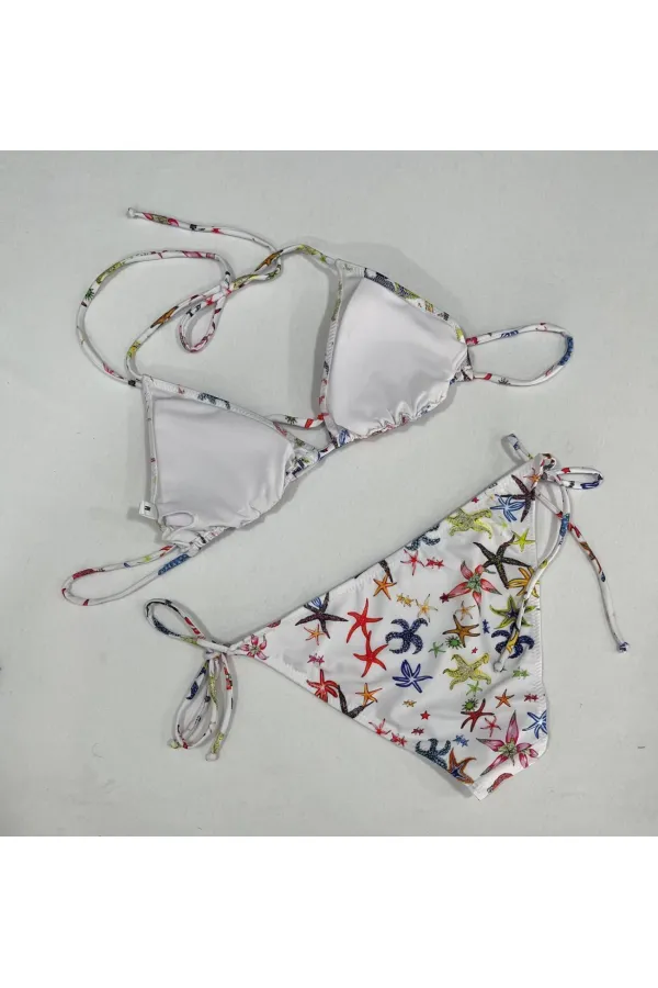 Ensemble bikini triangle dos nu à motif étoile blanche pour femme HZL25S-LC5005