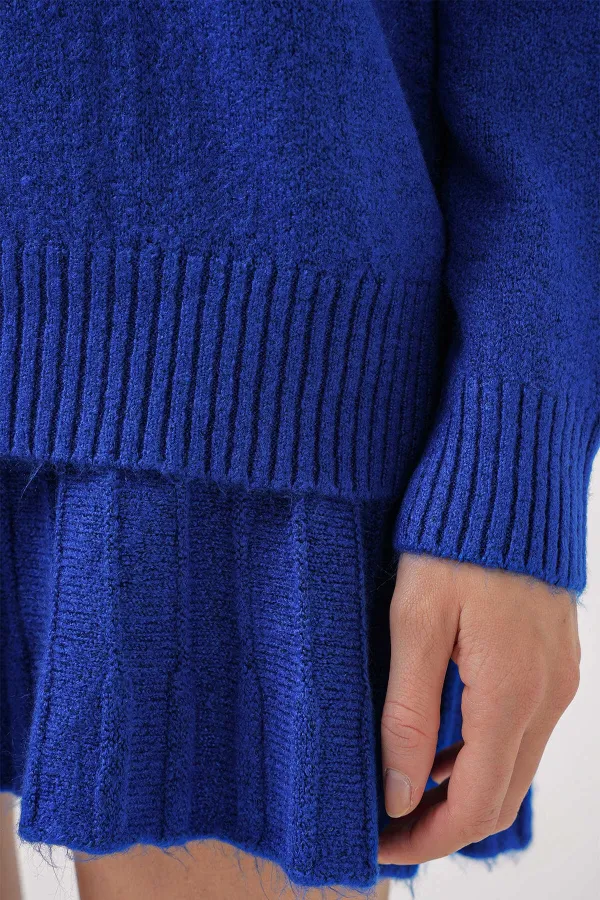 Ensemble deux pièces en tricot bleu vif pour femme, jupe pull HZL25W-BD1102641
