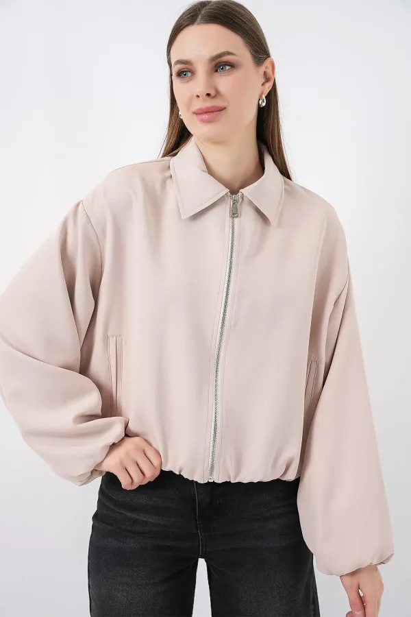 Veste zippée oversize pour femme 0735 - Crème