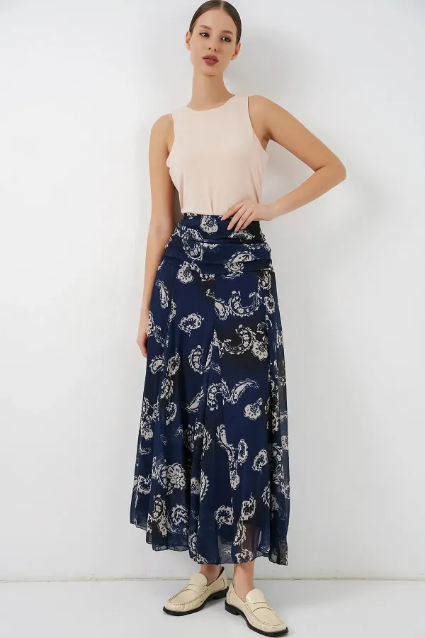 Jupe en mousseline à motifs pour femme 8057 - Bleu marine