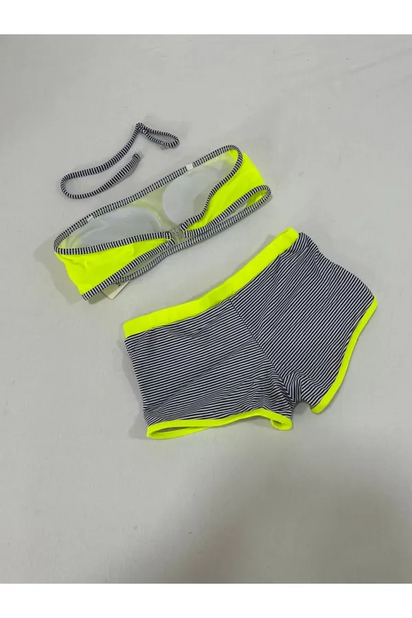 Ensemble bikini sans bretelles pour fille, short rayé jaune fluo et noir, 4-12 ans, HZL24S-LC9034