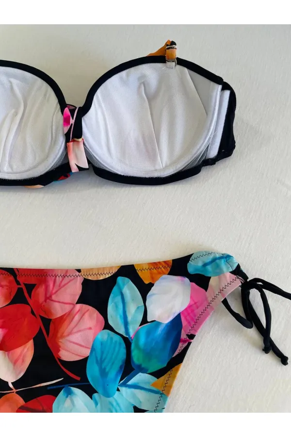 Ensemble bikini doublé brodé de pierres noires pour femme HZL25S-LC207