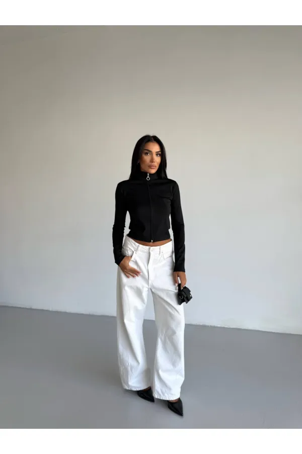 Women's Black Diving Fabric Zippered Finger-Tight Sweatshirt HZL25W-FRY123441