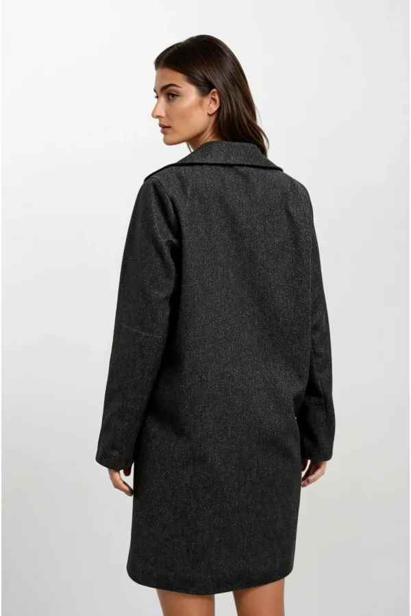 Kadın Antrasit Tek Düğmeli Çift Cepli Astarlı Şık Kaşe Kaban HZL23W-BD190851