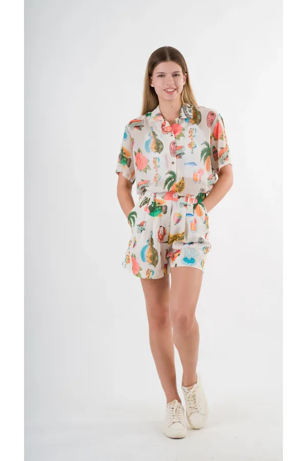 Kadın Çok Renkli Oversize Uzun Kısa Kollu Basic Şifon Gömlek HZL24S-YY996