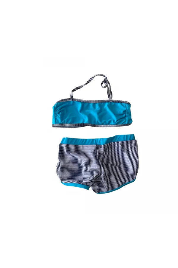 Kız Çocuk Mavi Siyah Çizgili Şortlu 4-12 Yaş Straplez Bikini Takım HZL24S-LC9034