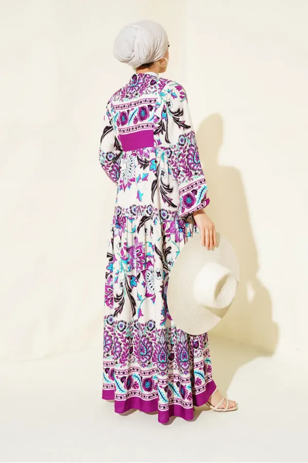 Robe hijab en viscose crème prune pour femme 2423