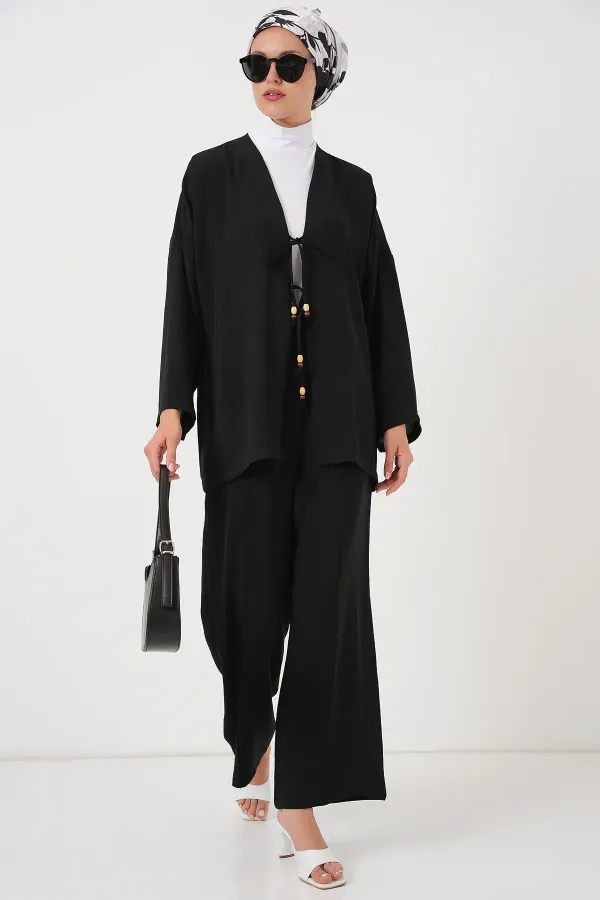 Women's Ayrobin Kimono Pants Two-Piece Set 6739 - Black