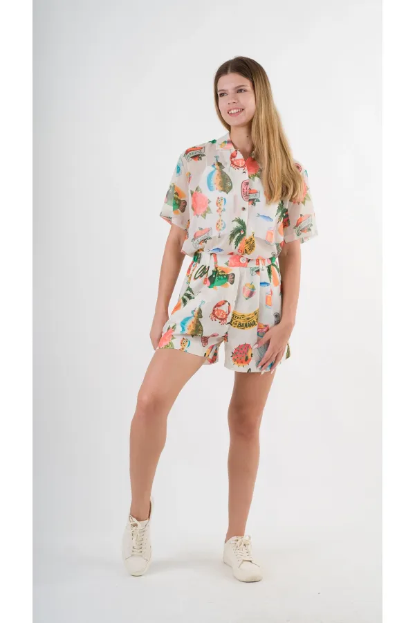 Kadın Çok Renkli Oversize Uzun Kısa Kollu Basic Şifon Gömlek HZL24S-YY996