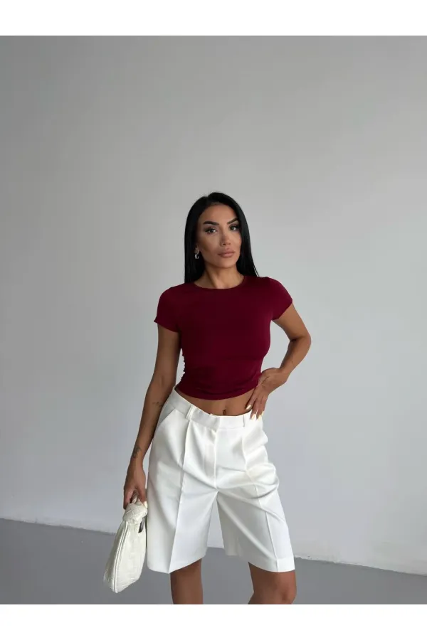 Kadın Bordo Bisiklet Yaka Sandy Bluz HZL25S-FRY123191