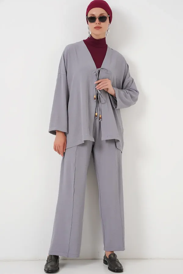 Ensemble deux pièces pantalon kimono Ayrobin pour femme 6739 - Gris