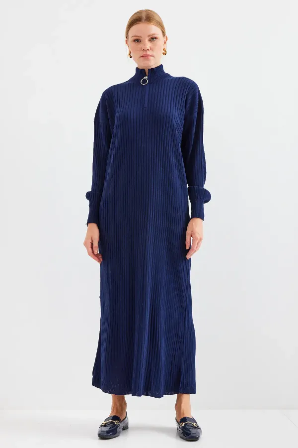Robe longue en maille 15839 - Bleu marine foncé