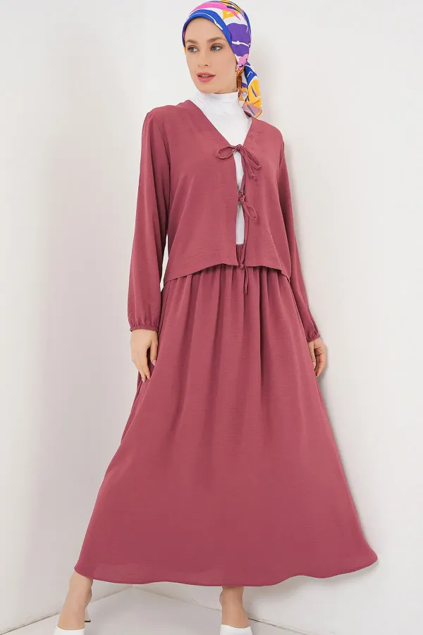 Ensemble deux pièces jupe kimono Ayrobin pour femme 8047 - Rose