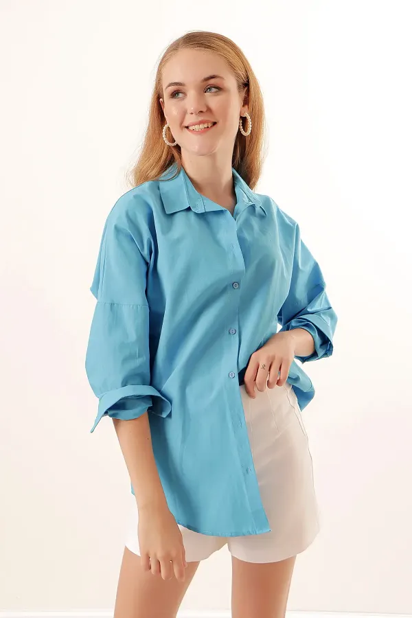 3900 Oversize Long Basic Shirt - Dark Blue