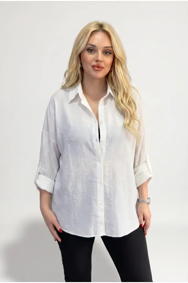 Women's White Plus Size Patterned Strawberry Fabric Shirt HZL26S-ZSS111311