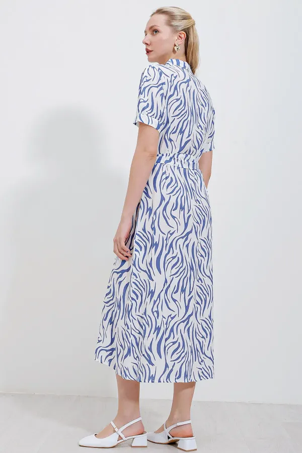 2213 Short-Sleeve Viscose Dress - Blue