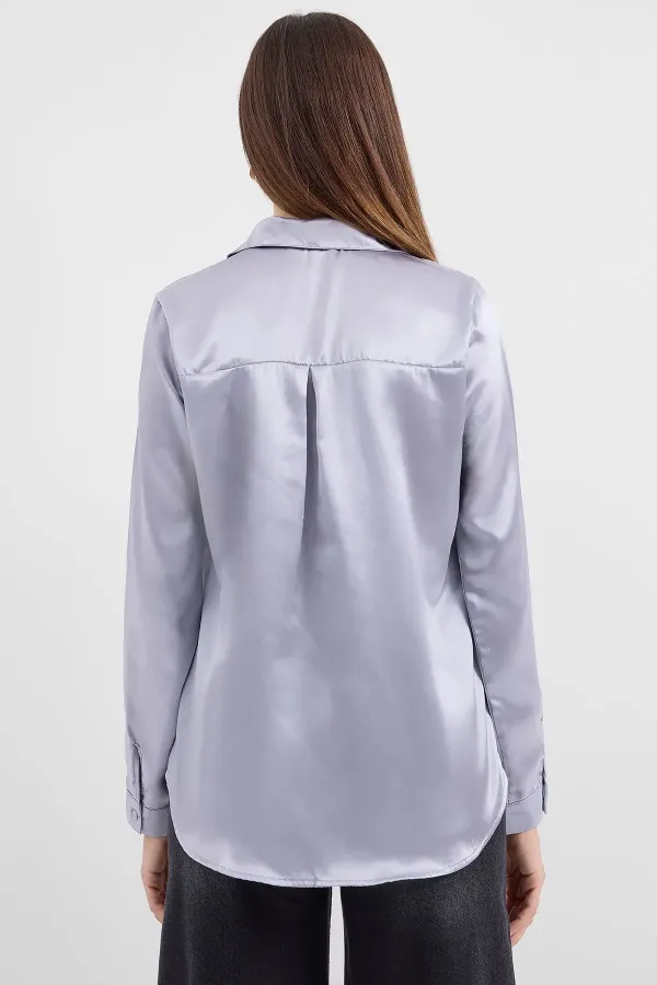 3964 Lightly Draped Satin Shirt - Lilac