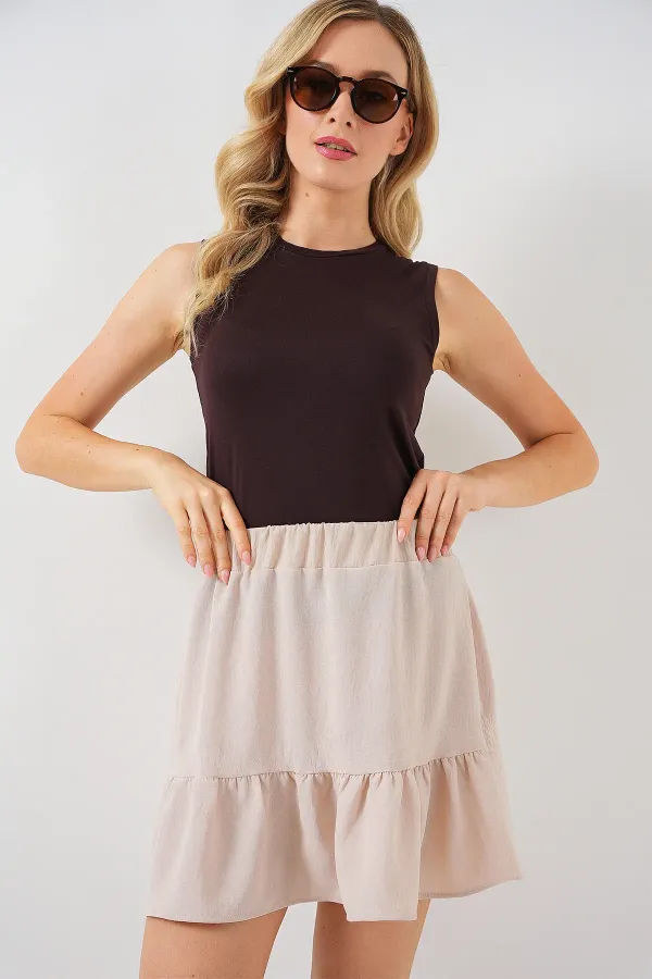 Kadın Ayrobin Mini Etek 8054 - Krem