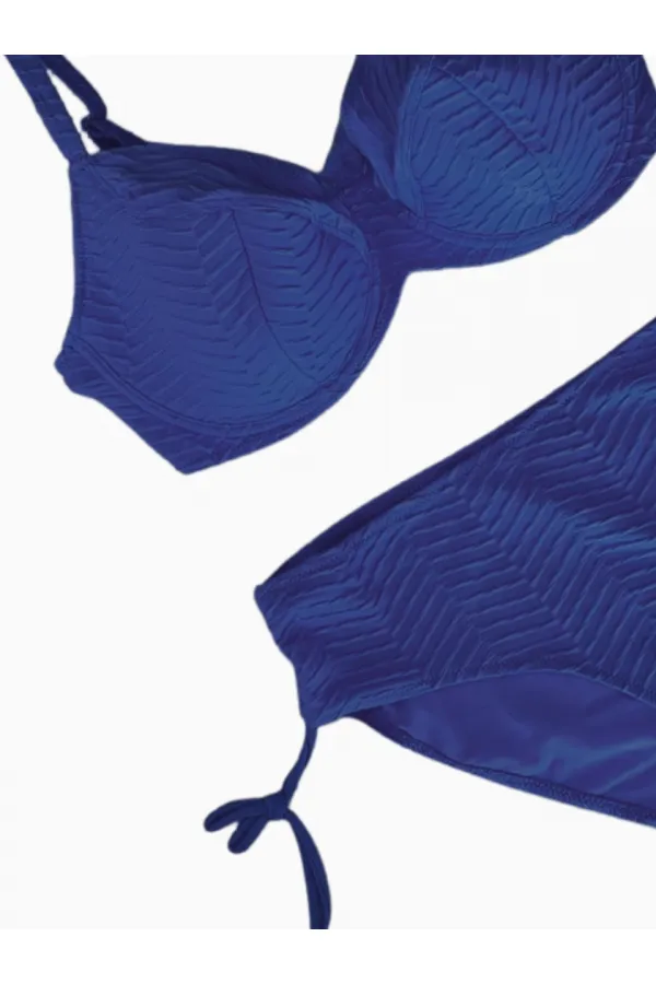 Kadın Saks Mavi Desenli Büyük Beden Astarlı Bikini Takım HZL25S-LC4004