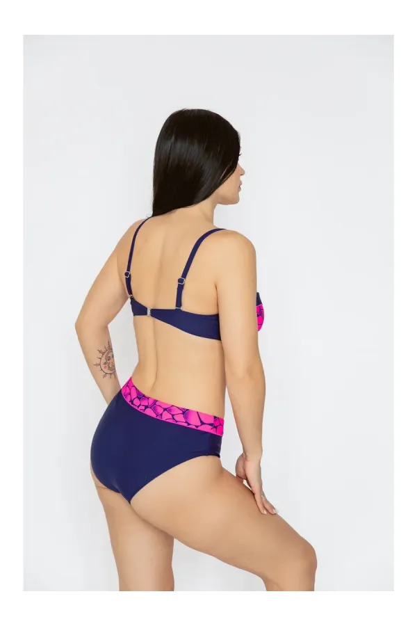 Women's Fuchsia Navy Blue Patterned Lined Bikini Set HZL25S-LC25143