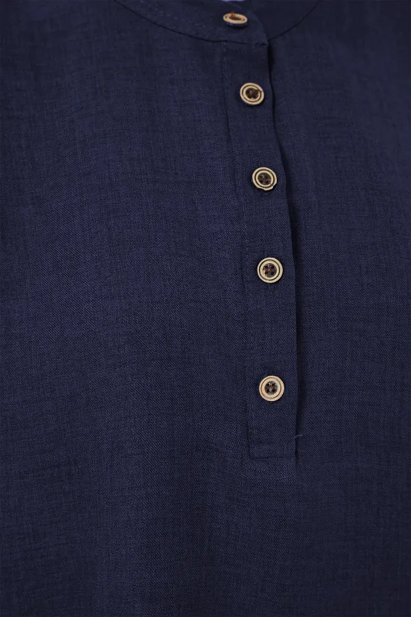 6678 Keten Tunik Pantolon İkili Takım - Lacivert