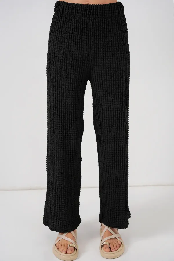 Ensemble deux pièces pour femme : chemisier et pantalon en maille, réf. 30052 - Noir