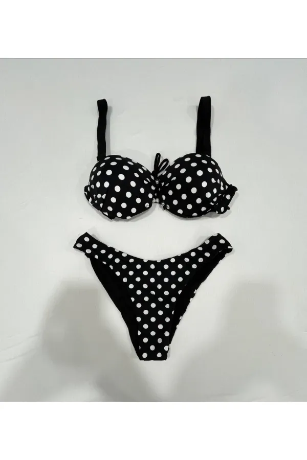 Kadın Siyah Puantiyeli Astarlı Bikini Takım HZL25S-LC2223