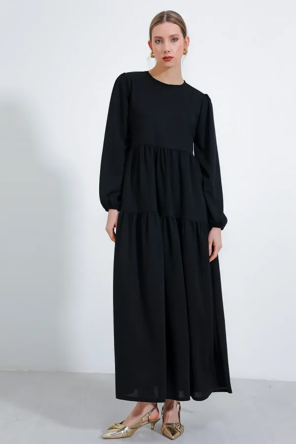 Robe hijab longue noire en maille pour femme 2482