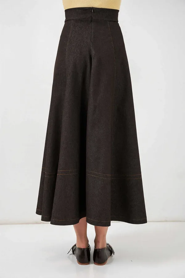 Kadın Kahverengi Yüksel Bel Uzun Jean Etek HZL26W-BD180661